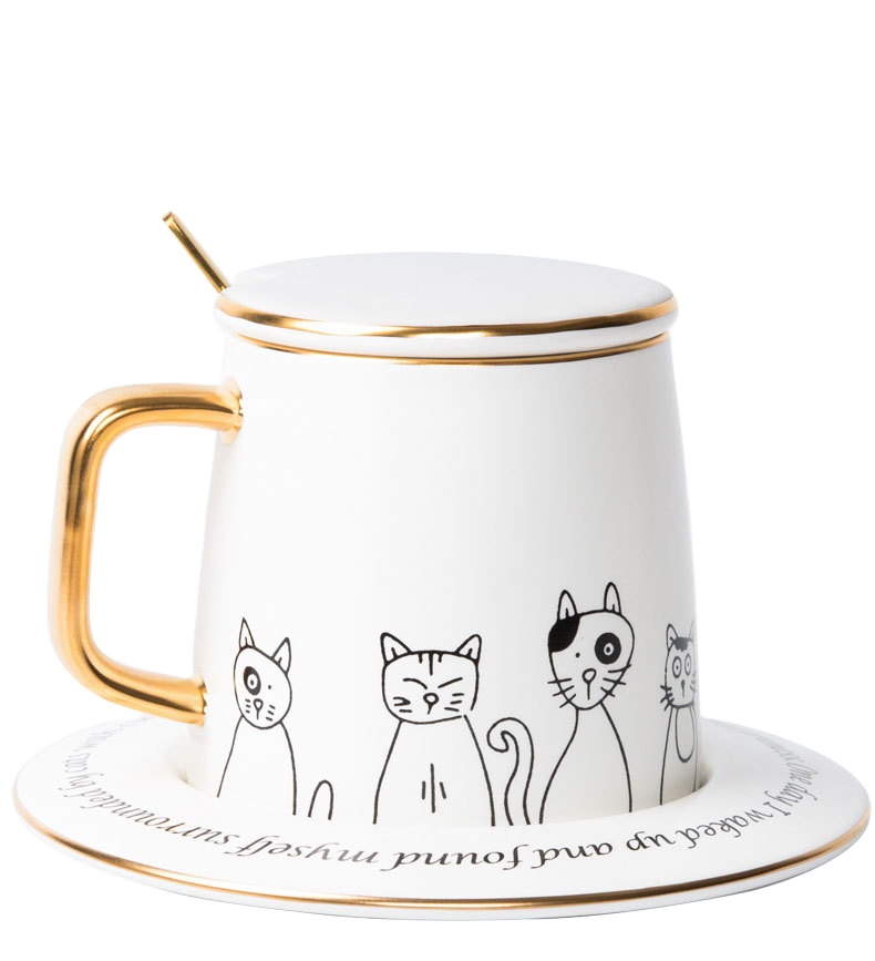 350ml Ceramic Gift Coffee Mug Nordic Style Cat Pattern PorcelainTea Mug Set For Office