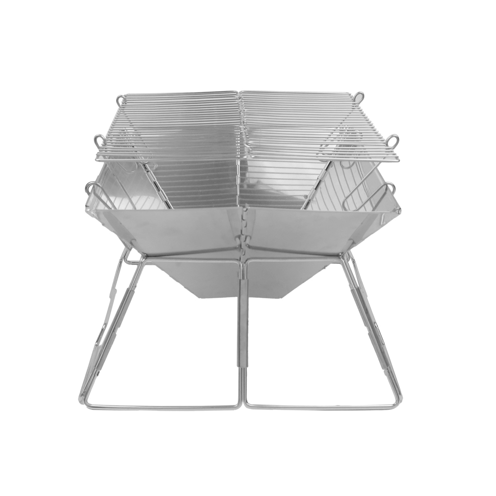 Outdoor Stainless Steel Folding Barbecue Grill with adjusted Height Grill Net Funnel Type Camping Wood Stove