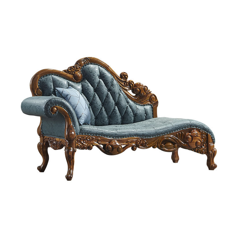 Best Selling Solid Wood Fabric Upholstery Carved Chaise Lounge Living Room Furniture Sofa
