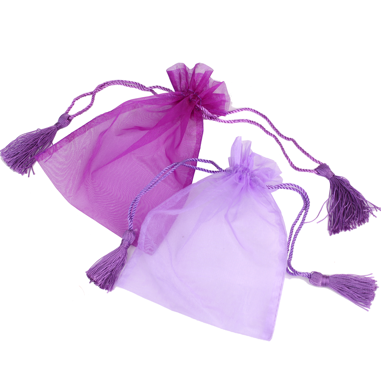 Wholesale Cheap Organza Tassel Gift Bags with logo printing organza bag purple organza pouch