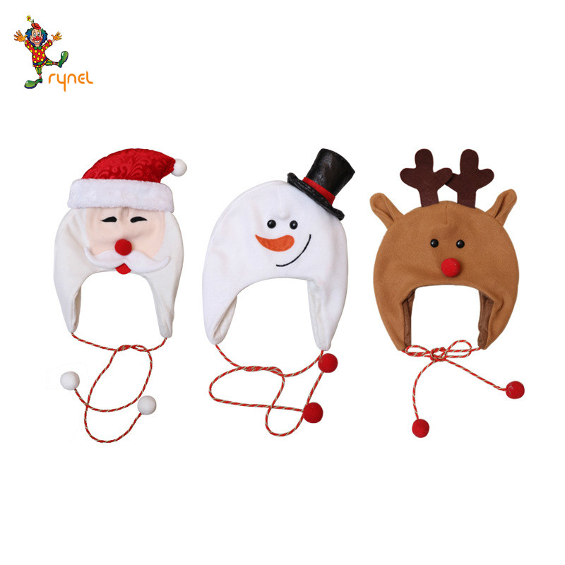 2021 Christmas decorated accessories adult children's hat flannelette long rope cartoon snowman Lovely Reindeer hatPGH2542