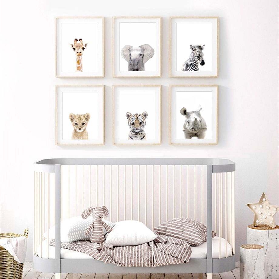 Жираф слон лев тигр Детская Wall Art Холст Картина Nordic плакаты и принты настенные картины для детской комнаты настенный Декор