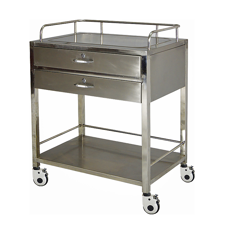 Stainless Steel hospital Emergency trolley Medical trolley With Drawer