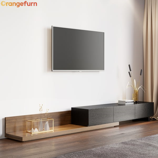 Orangefurn  Rectangle Extendable Wood Tv Stand Black Walnut Media Tb Console Living Room Furniture Tv Stand With 3-Drawer