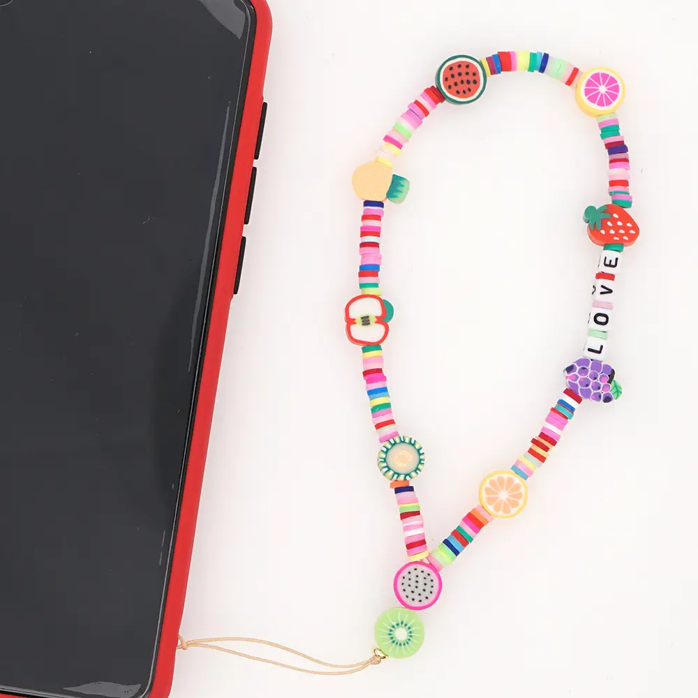 Acrylic Butterfly Love Heart Pearl Colorful Wrist Mobile Phones Chain Hook Charm Custom Beads Cute Phone Charm Strap
