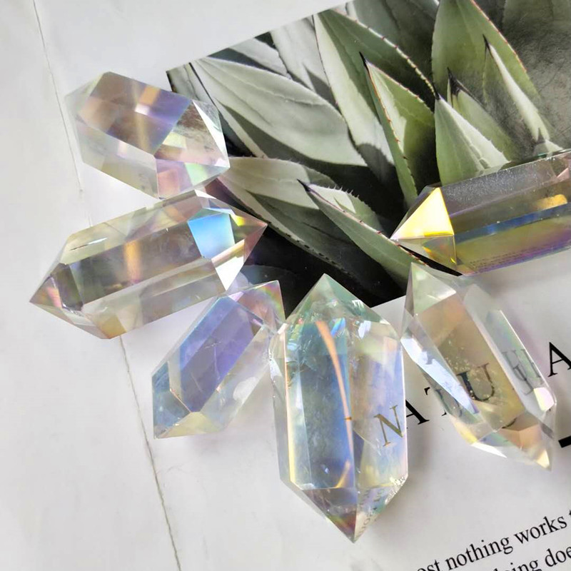 Хит продаж, природный полированный драгоценный камень Aura Double Points, лечебные хрустальные башни для фэн-шуй