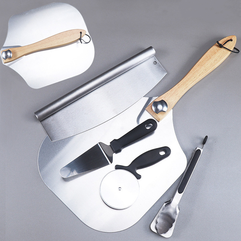 Home Easy Storage Foldable Pizza Peel Rocker Cutter Server Set Metal Pizza Peel With Silicone Handle