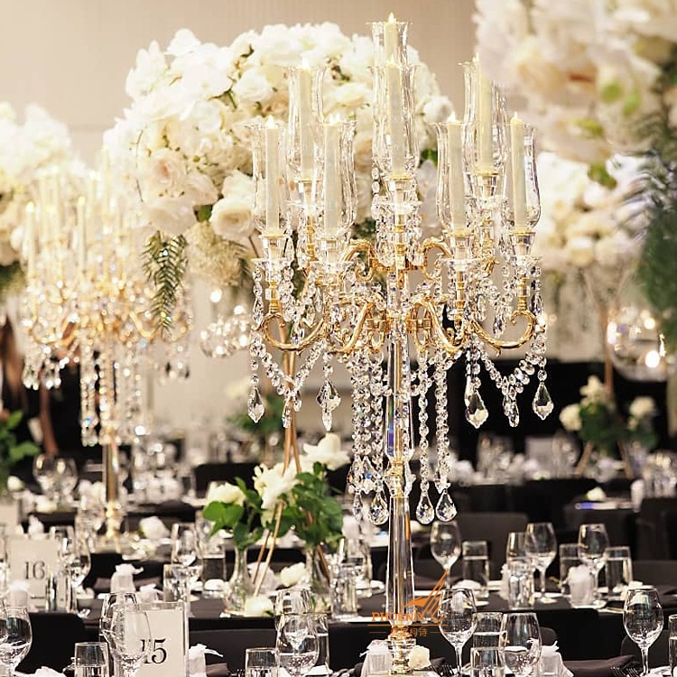 Gorgeous large tall crystal glass hurricane candelabra wedding centerpieces for table decorations