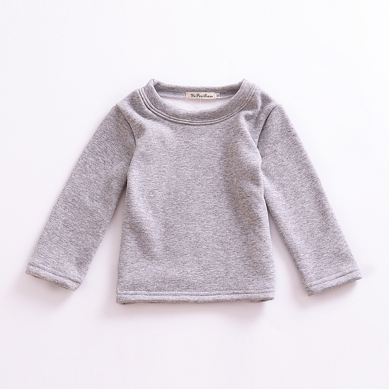 Fashion Add Wool Upset Cotton Long Sleeve O-Neck Plain Toddler Warm Tops