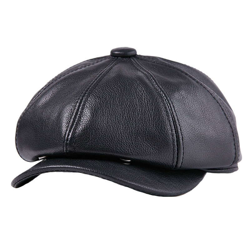 New Vintage Nappa Leather Beret Hat Women Unisex Genuine Leather Hats Caps
