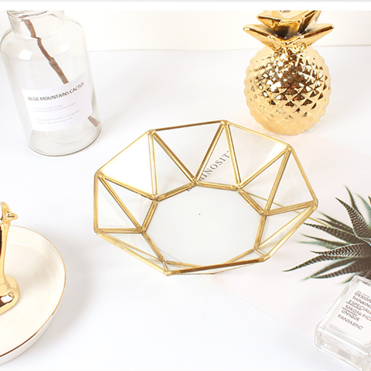 Wholesale Fancy Iron Mirrored Jewelry Decorative Luxury Gold Metal Glass Tray food tray