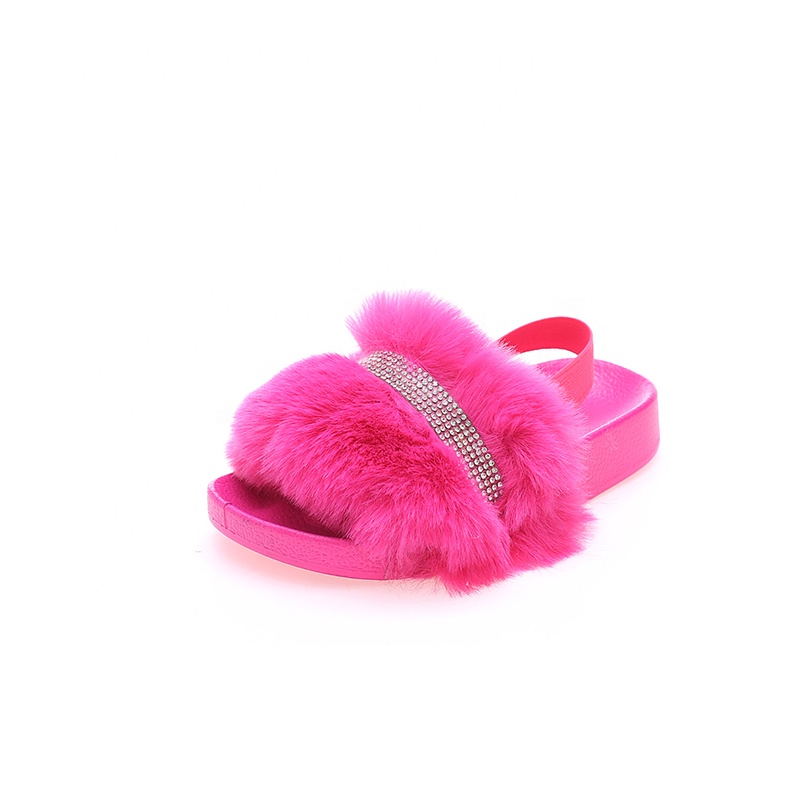Fashion Pvc house winter keep warm children anti-slide fur Slippers Home anti-slid Children Bathroom Fur Slid sandals