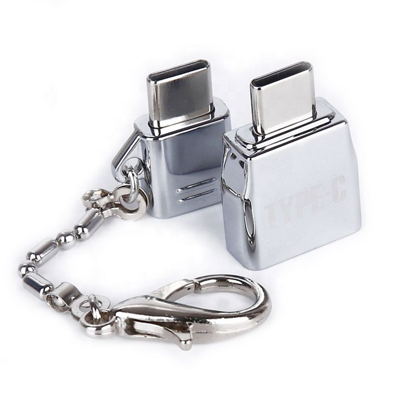 Адаптер 2 в 1 USB 3,1 Type-C otg, переходник с USB C «папа» на Micro USB «мама» OTG с цепочкой для ключей