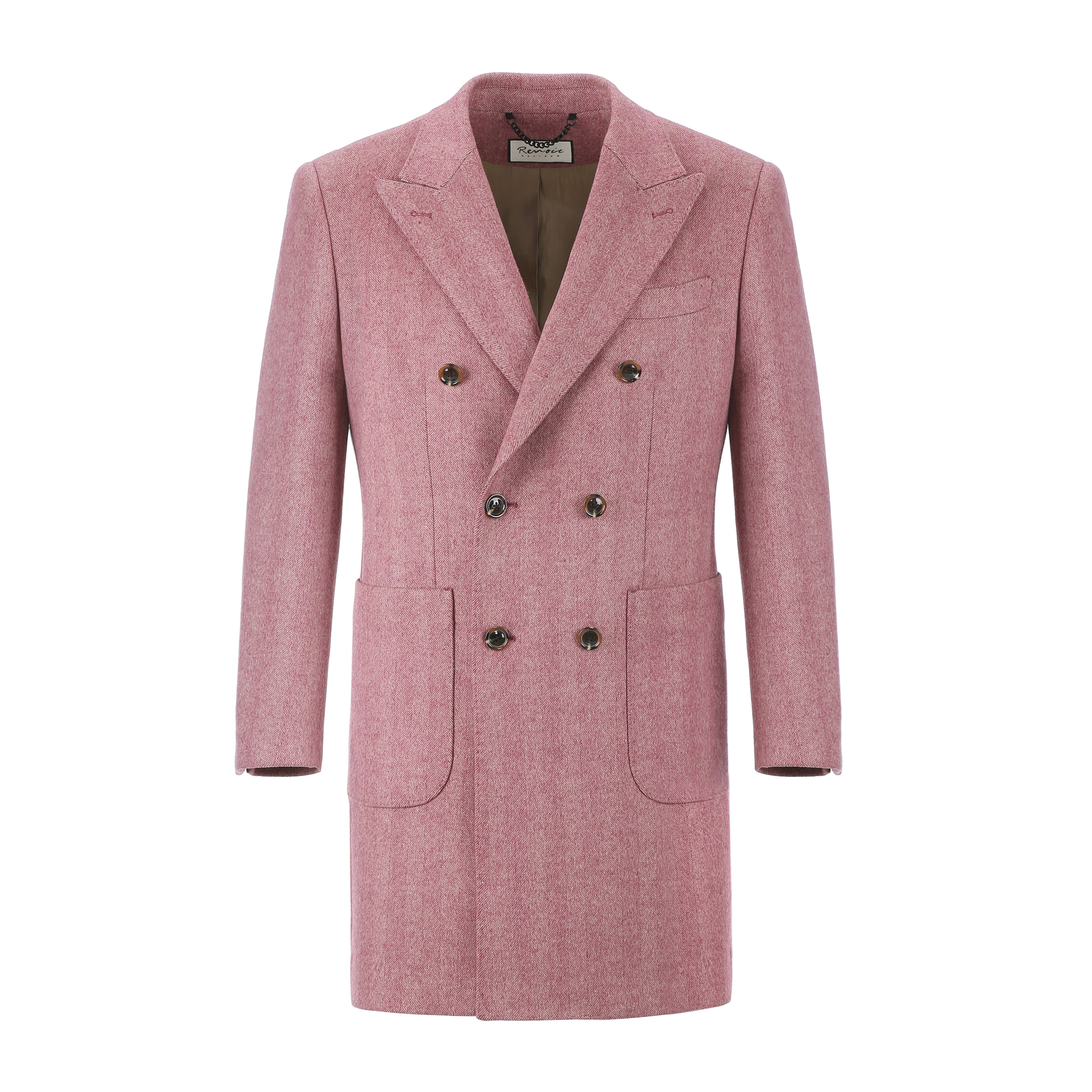 purple woolen Double breasted coat high quality peaky long coat for mens herringbone wool fabric warm winter trench peacoat