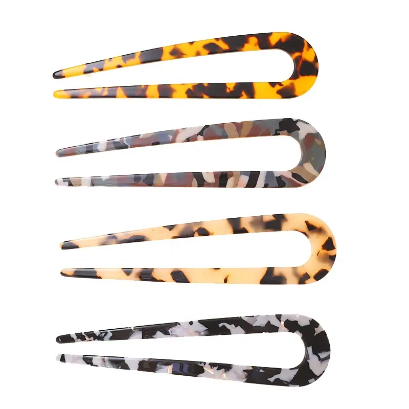4.6 Inch Cellulose Acetate Tortoise Shell 2 Prong Updo Chignon French Hair Fork Sticks Accessories Hairpin U Shaped Hair Pin