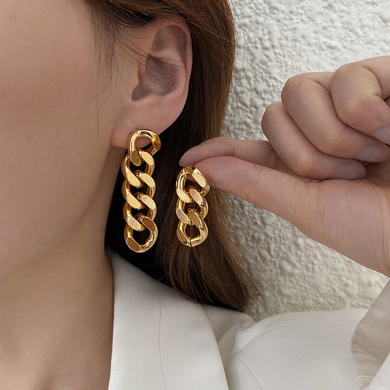 Fashionable women jewelry punk chunky irregular chain shaped stud dangle drop earrings jewelry for women