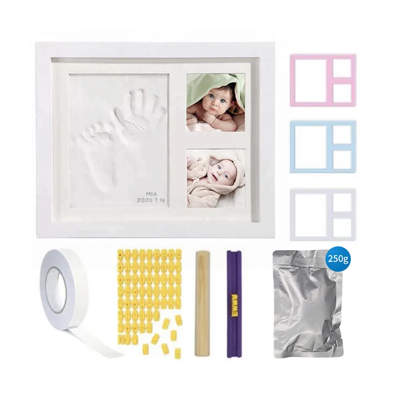 DIY Wholesale Wood  Newborn 12 months baby Photo Frame Baby Handprint Footprint Kit With Clay