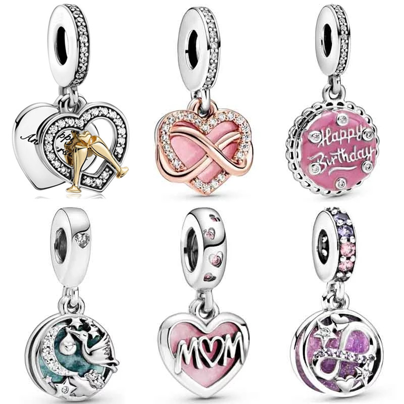 2020 Pulsera Mujer Пользовательский логотип гравировка 925 Стерлинговое серебро ювелирные изделия Бесконечность Сердце Подвески для DIY браслет