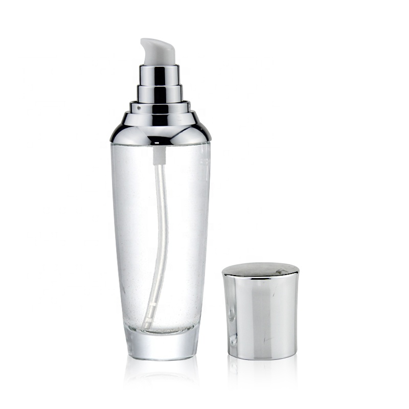 Luxury spray bottle packaging airless serum glass lotion bottle with pump aluminum cover