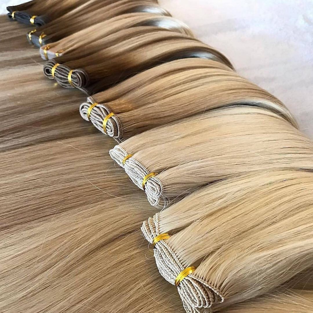 Wholesale Russia Hand Tied Weft Hair Extensions Remy Human Hair Cuticle Aligned Double Drawn Thick End Hand Tied Weft Weaving