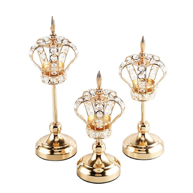 Crystal Crown Wedding Table Accessories Romantic Luxury Metal Candlestick