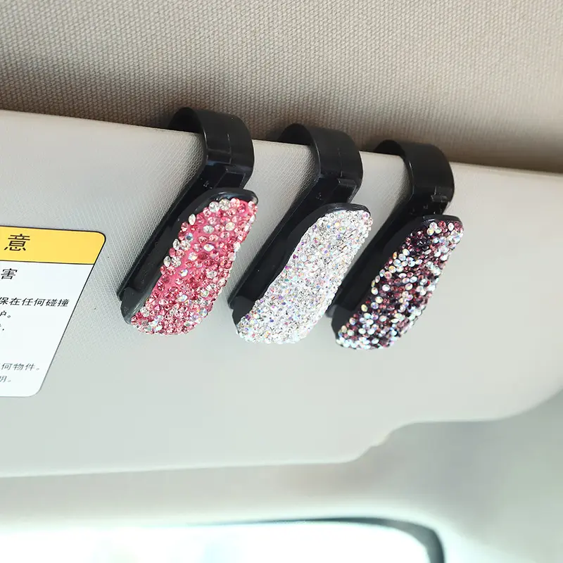 Wholesale 2022 Ladies Fashion Rhinestone Glasses Holders for Car Visor Sunglasses Holder Clip