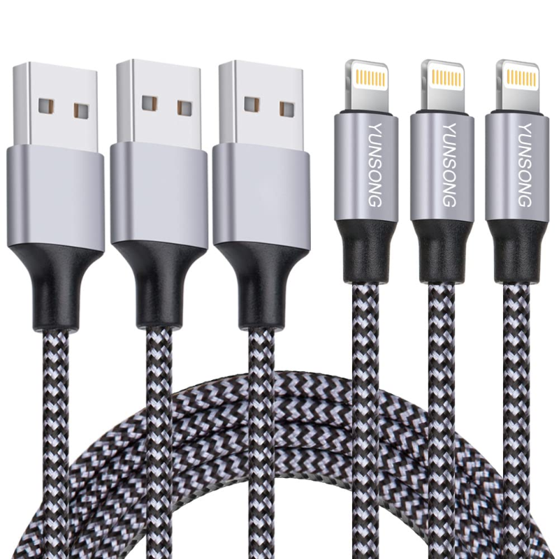 Зарядное устройство для iPhone, YUNSONG 3Pack 6FT нейлоновый плетеный кабель Быстрая зарядка высокая скорость синхронизации данных USB шнур совместимый с