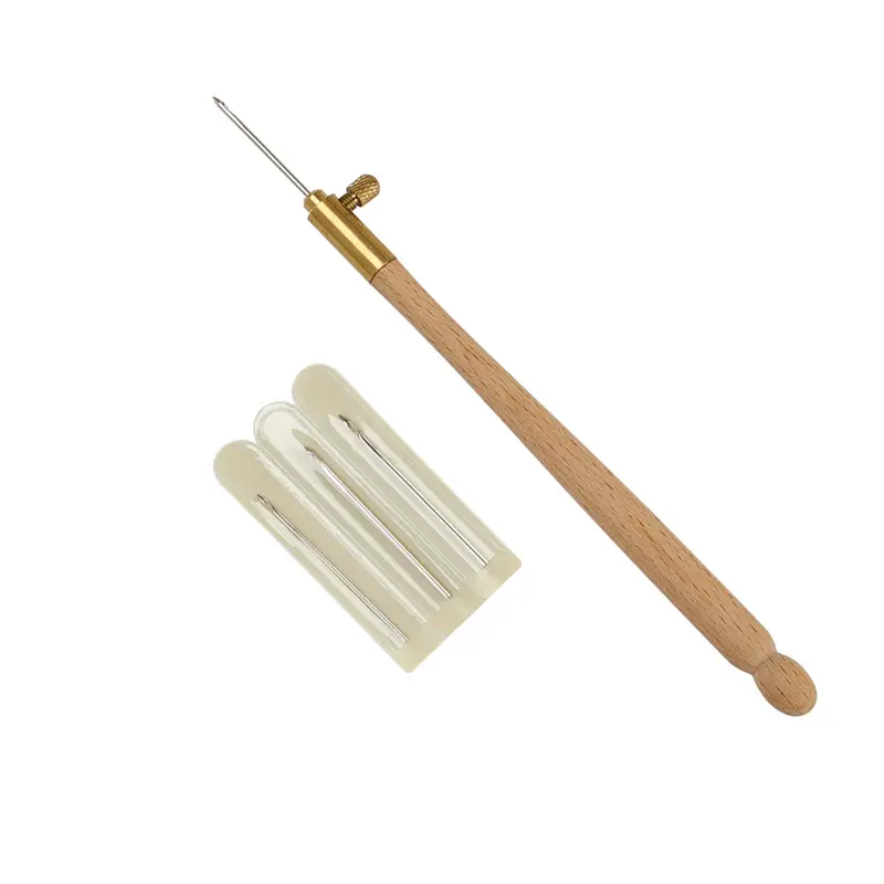 Wholesale Wooden Handle French Crochet Embroidery Beading Hoop Sewing Tool Set Tambour Crochet Hook Kit with 3 Needles