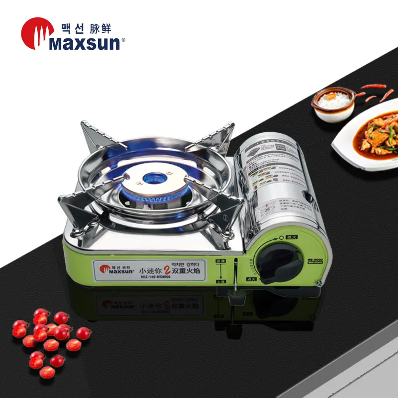 Portable outdoor cooking stove camping Maxsun Stainless Steel mini gas stove 2 burner stoves With Grill Party BBQ Hot Pot