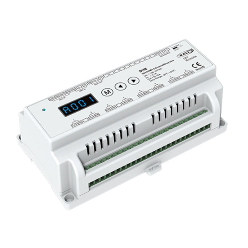 DH8 DALI AC Switch 100-240VAC 8CH*16A DALI/DMX 8Channel Relay Unit DH8 (DT7) Zero Cross Switching Function Support Manual Switch