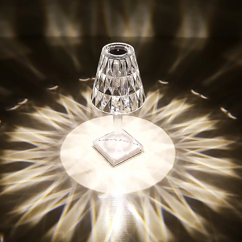 Modern Luxury Simple Style Acrylic Crystal Table Lights Rechargeable Restaurant Cordless Battery LED Table Lamp