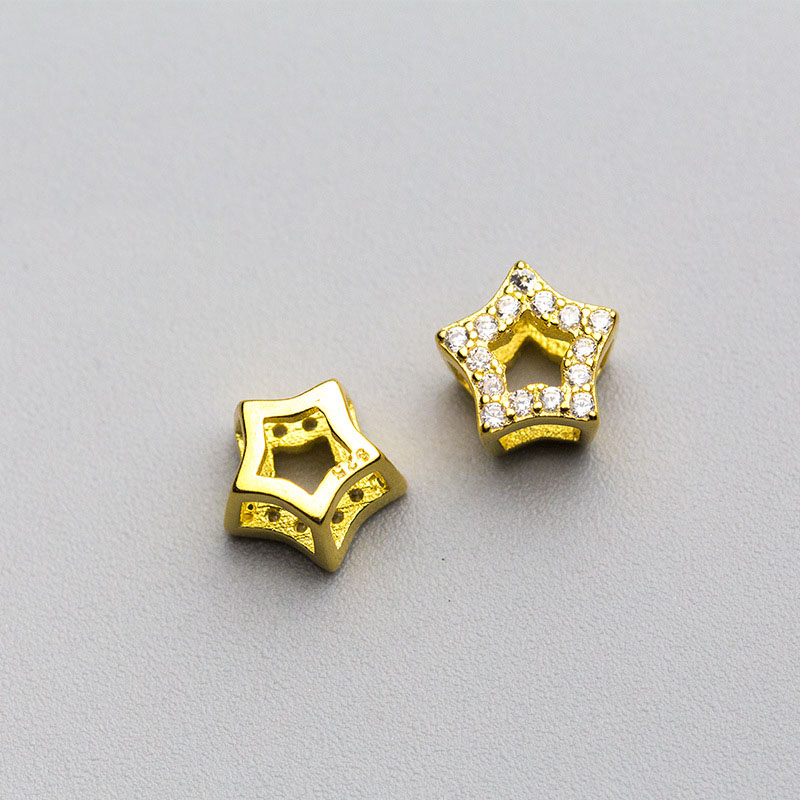 925 стерлингового серебра 18k Позолоченные Конечные бусины в форме цветов Полые циркониевые девичьи серьги в виде пятиконечных звезд для браслетов и ожерелий для изготовления ювелирных изделий