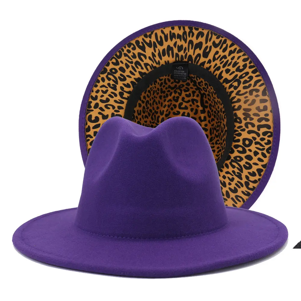 2021 New Style Felt Fedora Hat Cheetah print 2 tone hat different color Wide brim fedora hat for women