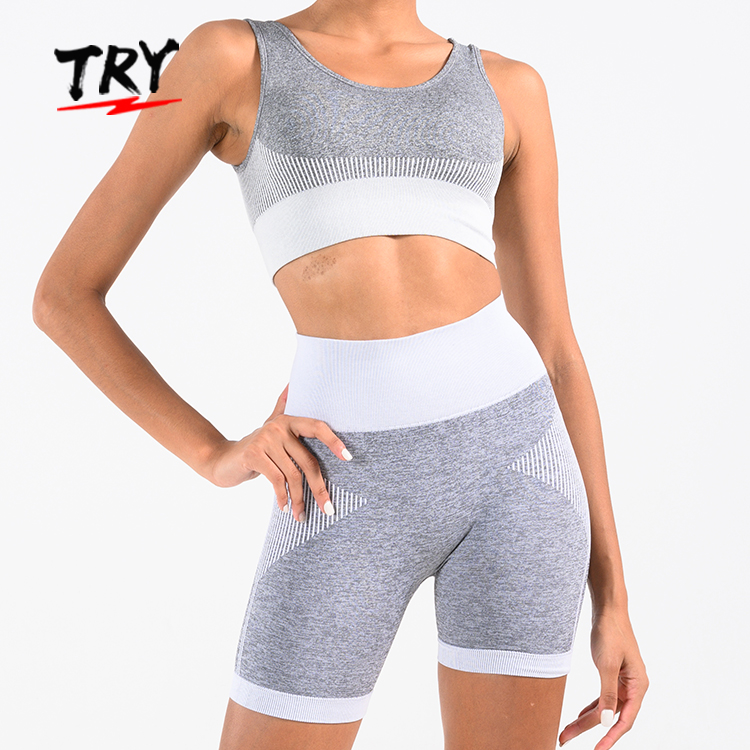 TRY SM2020 womens gymwear activewear seamless shorts and bra yoga set fitness sports bra set