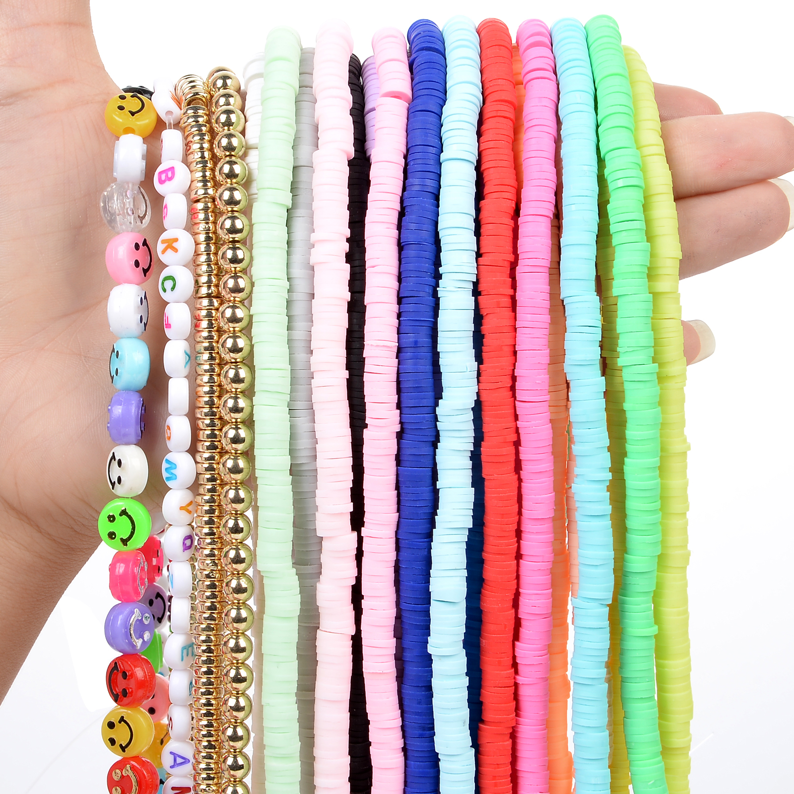 4 6 8mm 350Pcs/Lot Flat Round Polymer Clay Beads Loose Spacer Handmade Heishi Clay Beads For Jewelry Making DIY Bracelets