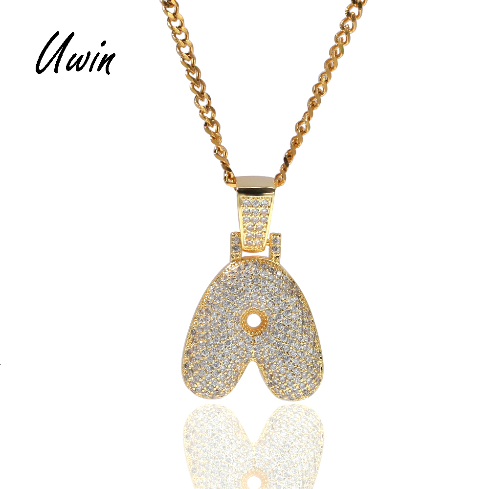 Personalized Name Initial Bubble Letter Pendant Necklaces Hip Hop Cubic Zirconia Charm Drop Shipping Jewelry