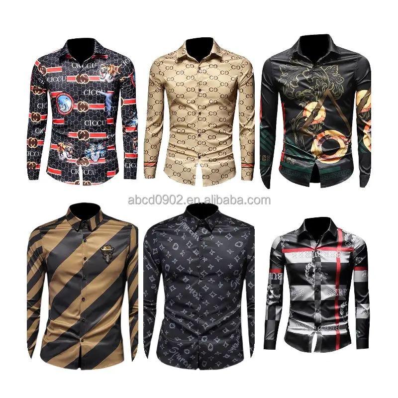 2021 new fashion trend men's long-sleeved printed shirt made in China