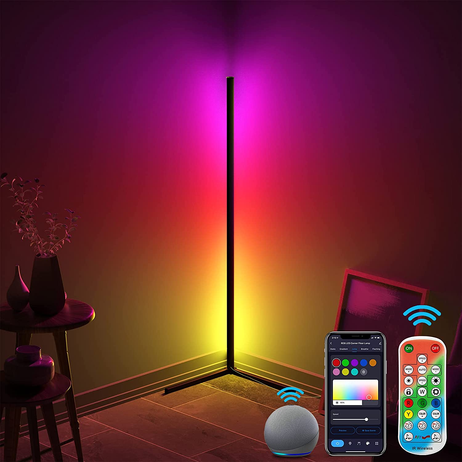 Светодиодная лампа RGB с регулируемой яркостью, современный светильник с дистанционным управлением для спальни, с кольцевым освещением и штативом, напольная лампа