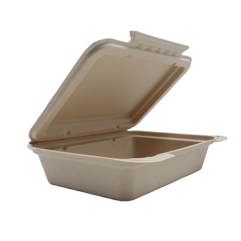 Sugarcane Bagasse Clam Shell пищевые контейнеры 1 отсек Ланч-бокс с крышкой