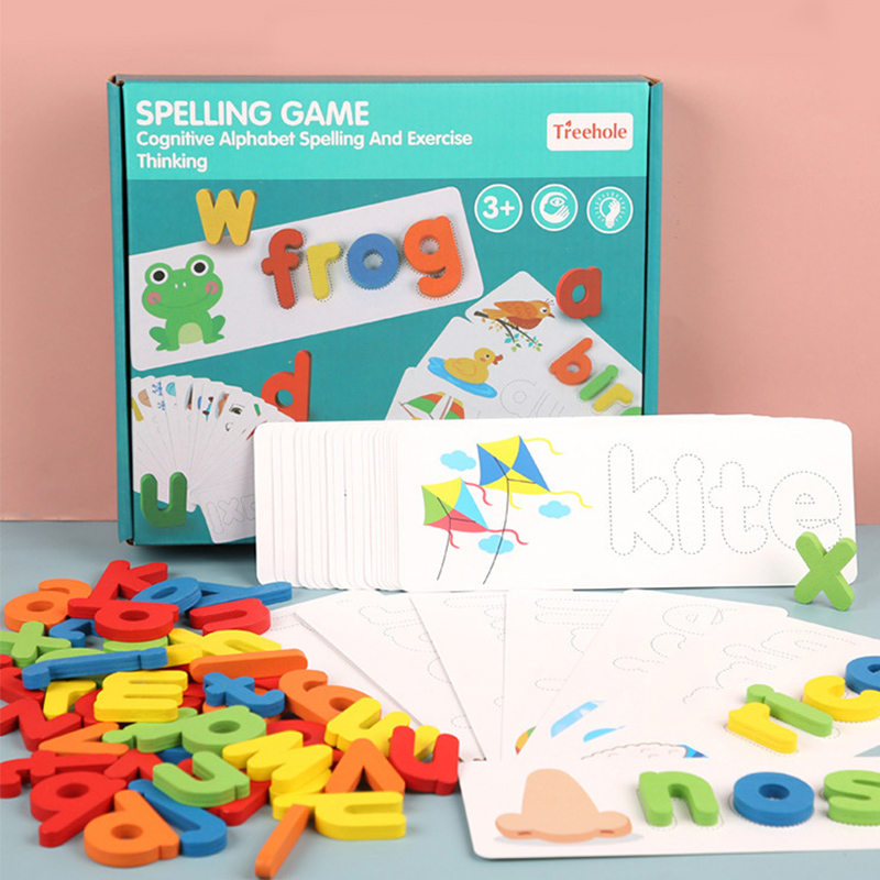 Montessori educational scrabble letters set Learning Cards pretend play preschool Word Spelling Game other Wooden Toys kids 2021