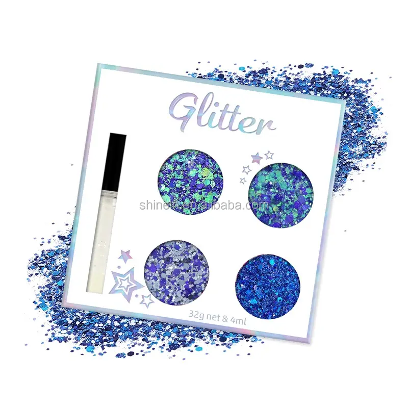 Shinein Mixed Size Chunky Make up Hair Glitter Holographic Navy Face Body Glitter Fix Gel for Eye Nail Decoration