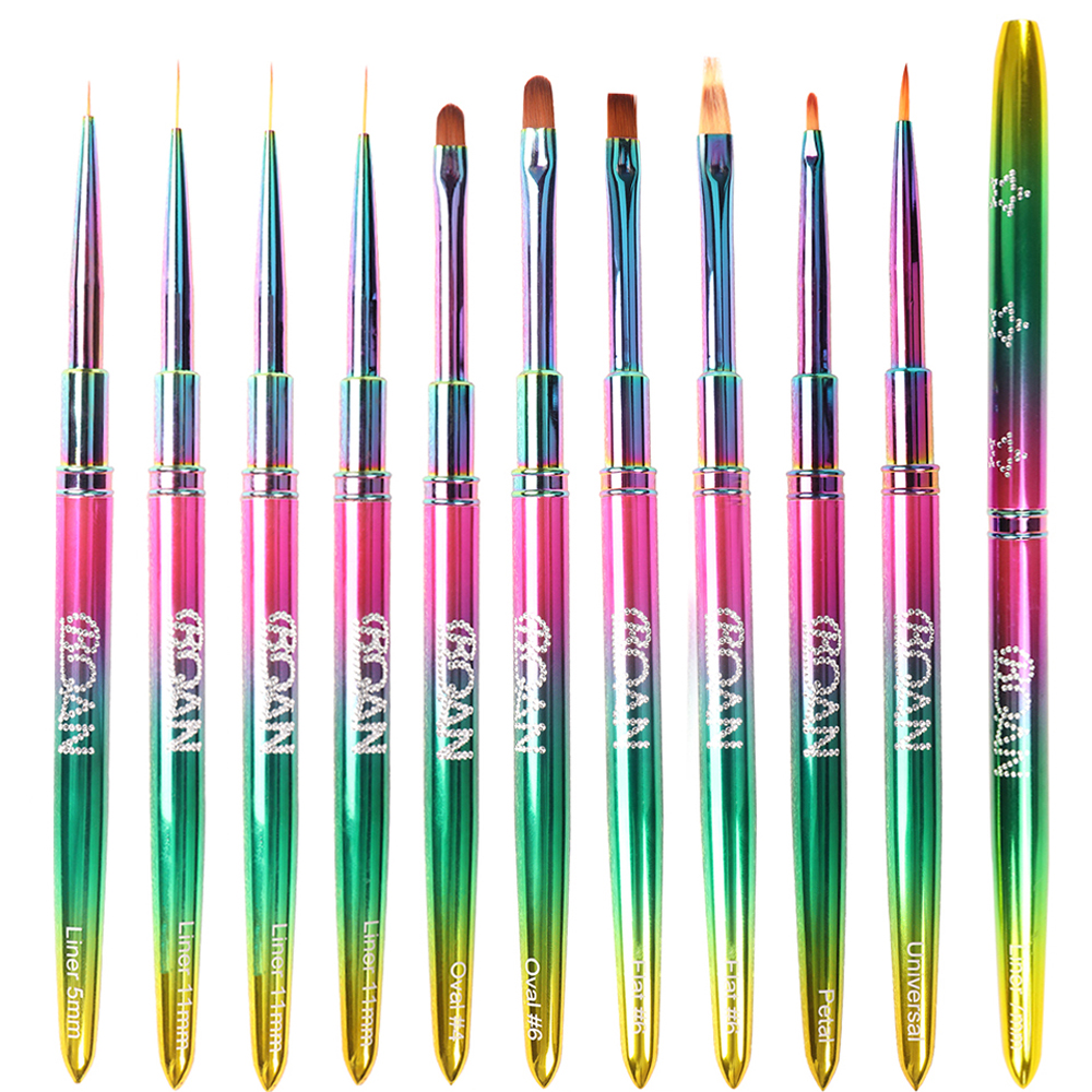 New Arrival best Professional gradient metal nylon acrylic 3d sable kolinsky hair painting petal liner gel nail art brush set