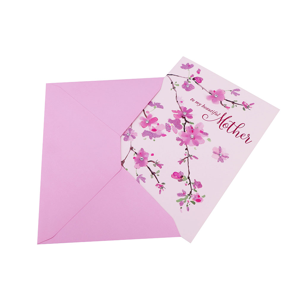 Paper craft flower theme handmade Mother's Day greeting card with glitter