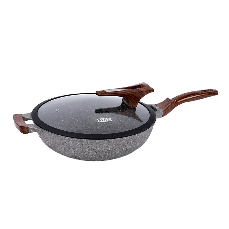 Aluminum die casting nonstick coating wooden handle 32cm Chinese wok