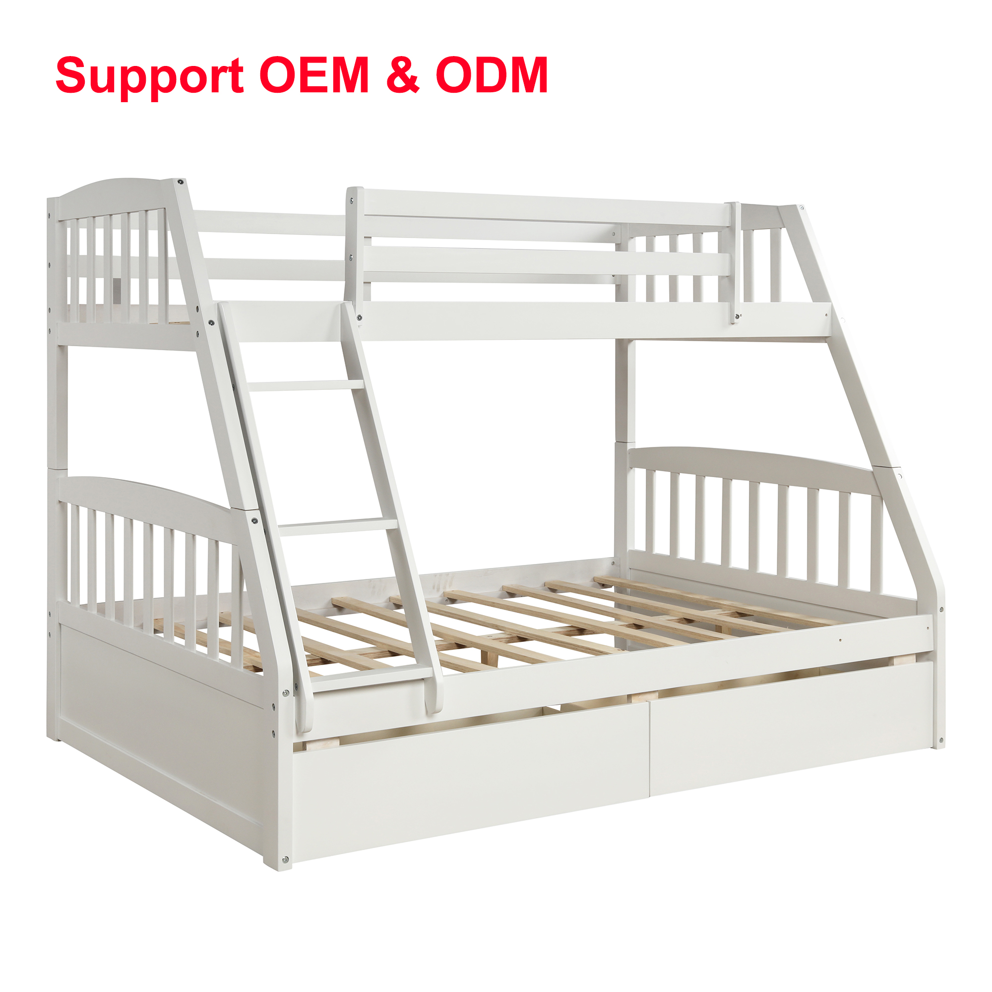 TOPMAX Solid Wood Twin Over Full Bunk Bed with Two Storage Drawers, White