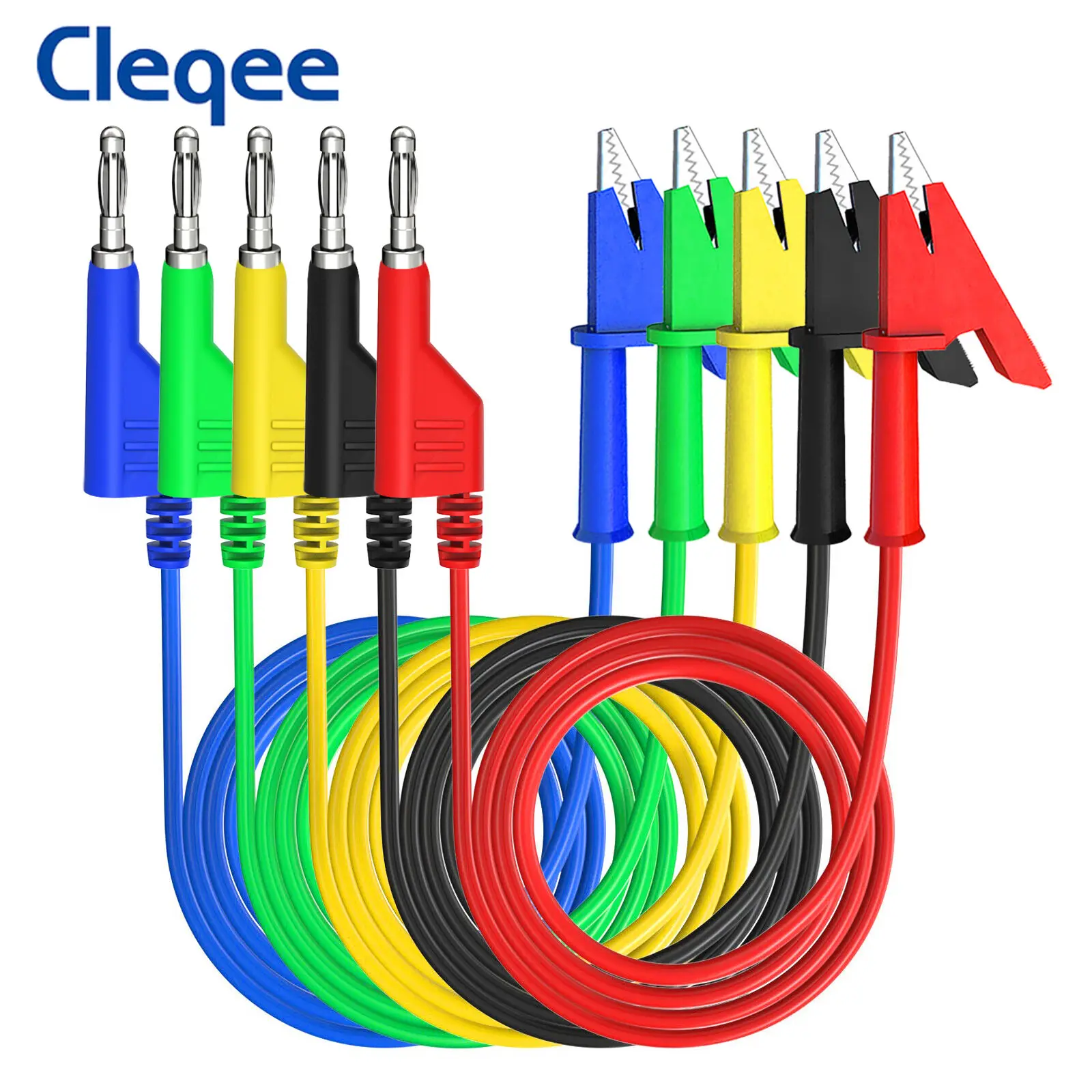 Cleqee P1037 4mm Banana Plug To Alligator Clip Test Leads Kit Crocodile Clamps Multimeter Cable 1M Wire 1000V/15A