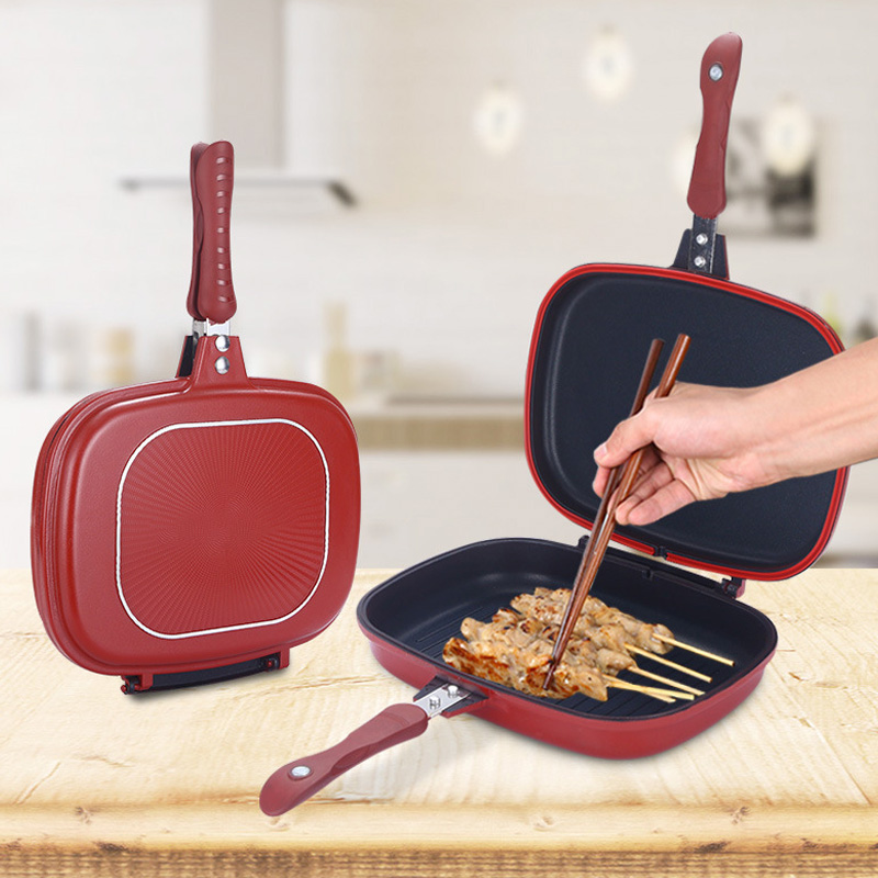 Square Non Stick Baking Tray Home Kitchen Cooking Double Sided Steak Aluminum Frying Pan