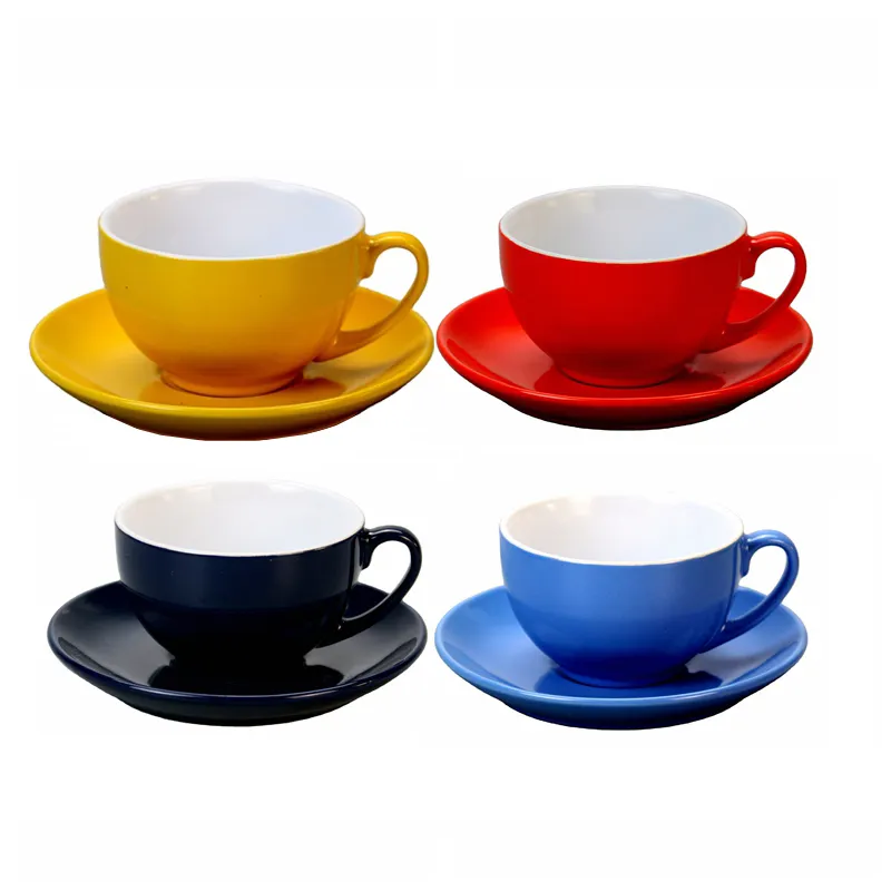 Modern style plain colorful porcelain coffee cup porcelaine cappuccino espresso coffee cup and saucer ceramic sets