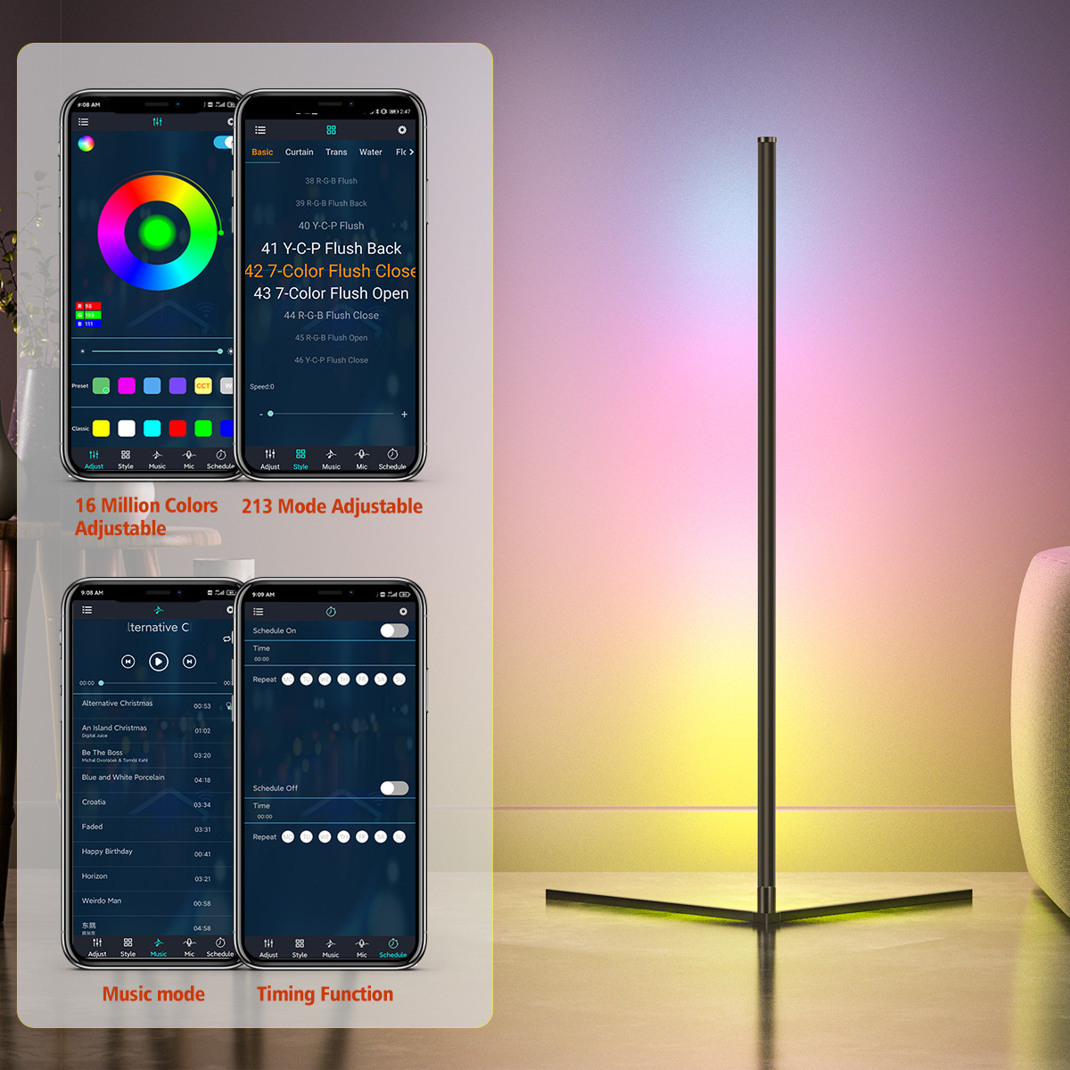 Новая стоячая лампа RGB светодиодная регулируемая высота тусклый светодиодный Современный напольный светильник с дистанционным управлением