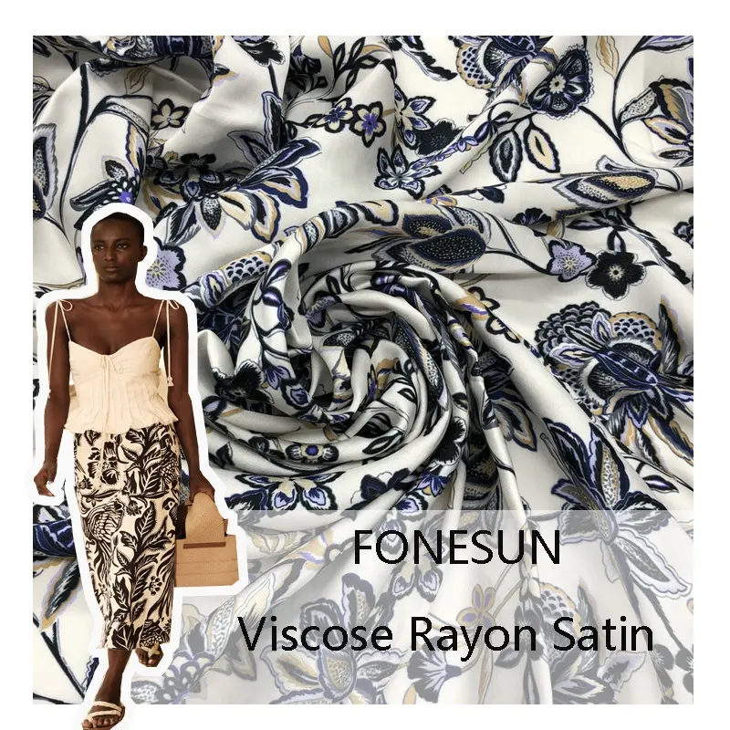 Customer Digital Printed Viscose Rayon Satin Fabric 50D*60S 90GSM